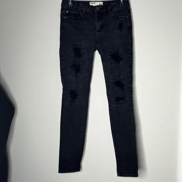 GARAGE Black High Rise Distressed Skinny Jeggings Size 7 - Picture 1 of 8